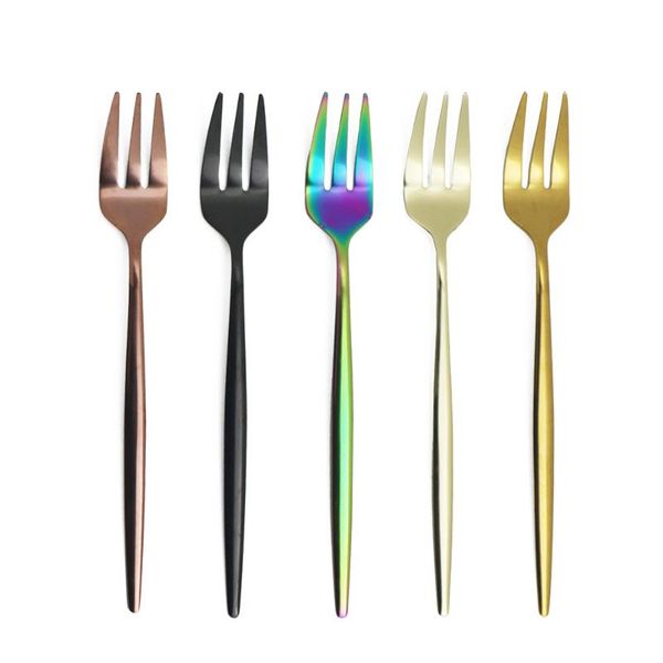 

6pcs cake fork set for fruit salad small colourful flatware mirror cutlery stainless steel tableware kitchen accessories dinnerware sets