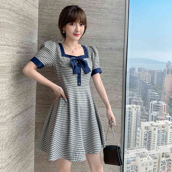 

arrival fashion summer mini feminine temperament sweet retro short collar square button thin dress, Black;gray