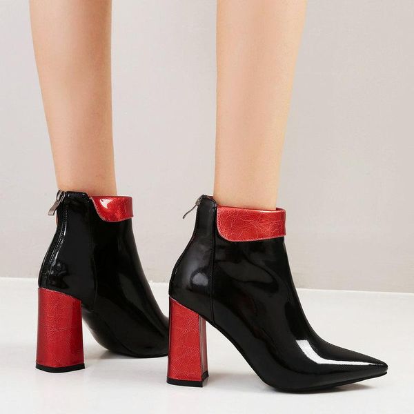 

boots pointed toe high heels ankle for women zipper basic winter autumn women's party shoes pu leather red green short, Black