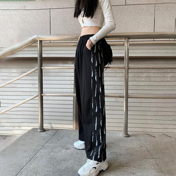 

women's pants & capris vanovich korean japan style large size printed loose casual high waist wide leg 2021 fall trousers women, Black;white