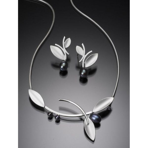 

earrings & necklace lovely plant leaves pearl charming jewelry sets matte gray-silver color pendant bridal set