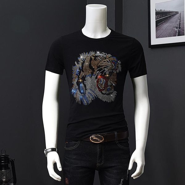 

men's t-shirts drill t-shirt short sleeve mercerized cotton fashion half handsome slim print, White;black