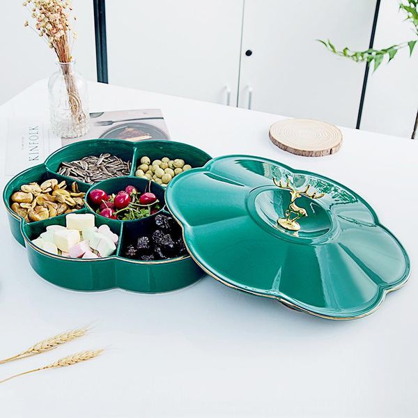 

storage bottles & jars nordic ceramic fruit platter with golden rim dried snack plate lid creative decoration wedding candy boxes