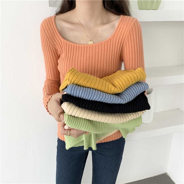 

chic autumn winter slim basic ribbed sweater pullovers women long sleeve casual warm knit jumpers jersey mujer 210604, White
