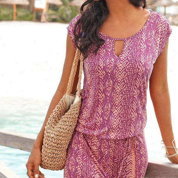

summer pattern fashion women dress round neck print short sleeved party beach dresses, Black;gray