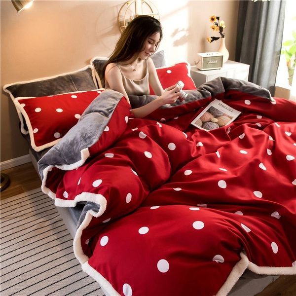 

bedding sets ab side winter set 4pcs flannel fleece flat sheet duvet cover cotton bed linens bedclothes heart linen home pastoral