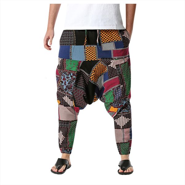 

fashion bohemia style print baggy women pants cotton harem hip hop wide leg long trousers casual vintage cross, Black