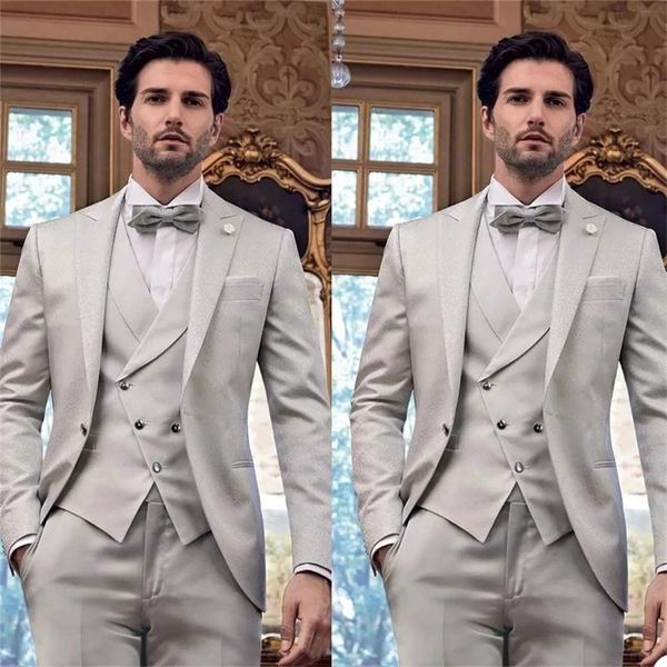 

men's suits & blazers 2021 shiny pattern fashion men 3 pcs costume homme groom prom wedding blazer (jacket+pants+vest) terno masculino, White;black