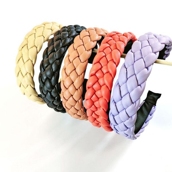 

hair accessories design pu leather woven candy colors braid headbands for women girls hairband korean style head hoop bands