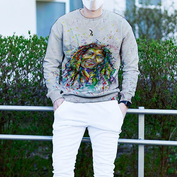 

men's sweater autumn and winter graffiti rap rock pattern casual shirt punk goth round neck high-quality sweater hoodie, Black