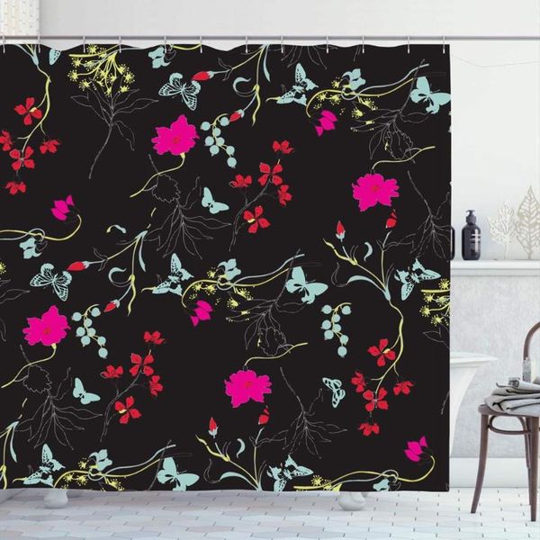 

shower curtains curtain set with hooks 66x72 leaves spring cute floral bloom ornate pattern ditsy small beautiful flower nature graphic