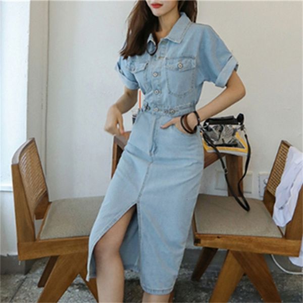 

hollow belt out split streetwear women denim high elastic summer dress, Black;gray