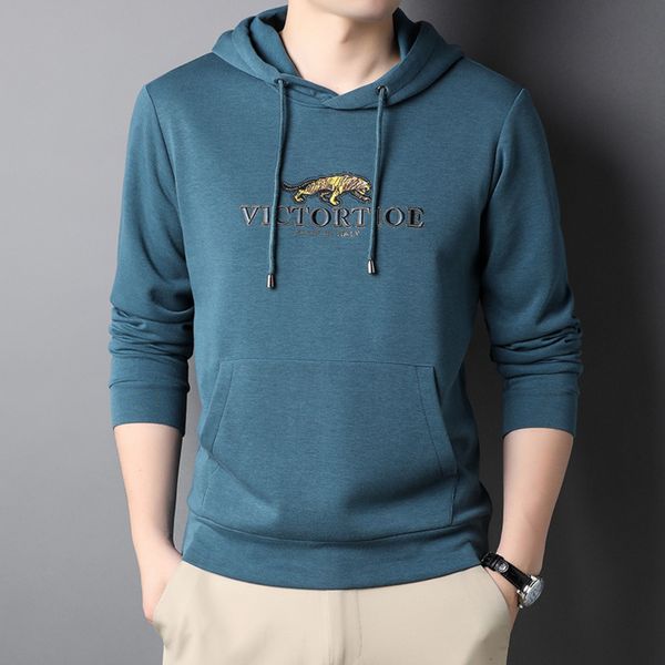 

young hsome spring and autumn new style sweater men's fashion cotton casual coat long sve bottomed shirt embroidered hooded sweater, Black