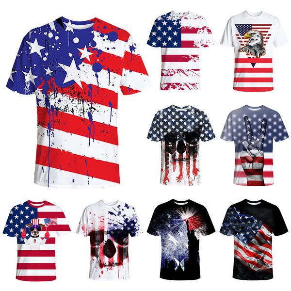 

t-shirt men's 2020 summer new us independence day skull 3d printed short sleeve crew neck loose t-shirt, White