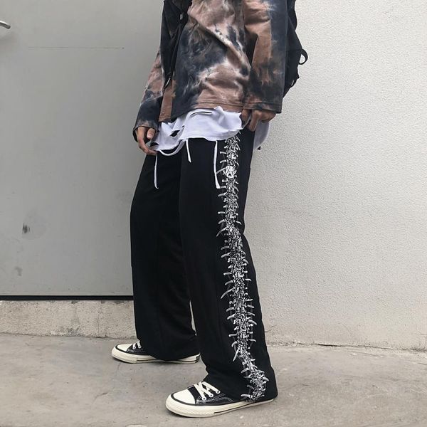 

women's pants & capris straight women print casual elastic waist high korean style trousers for streetwear street, Black;white