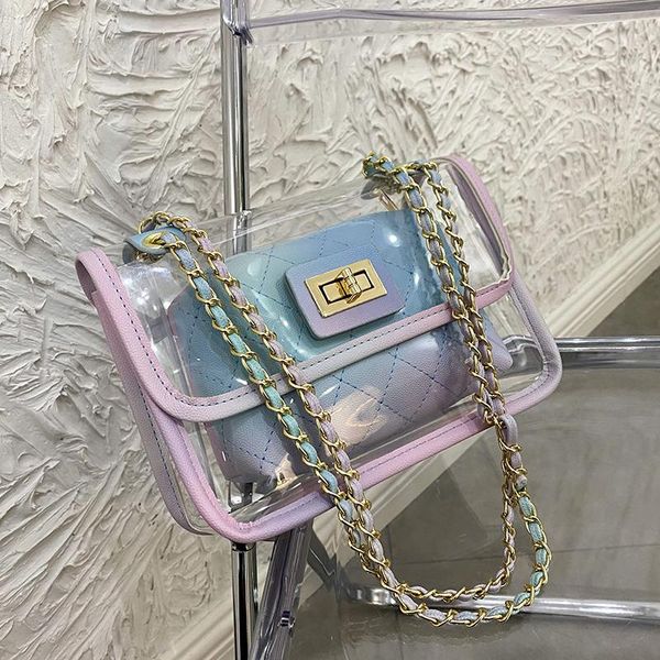 

fashion transparent jelly bag for women lattice crossbody summer quality pvc women's designer handbag chain shoulder messenger female p