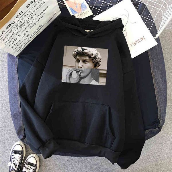

statue of david print sweatshirts hoodie vintage pullover hooded fashion hip hop loose street cloth fce hoody, Black