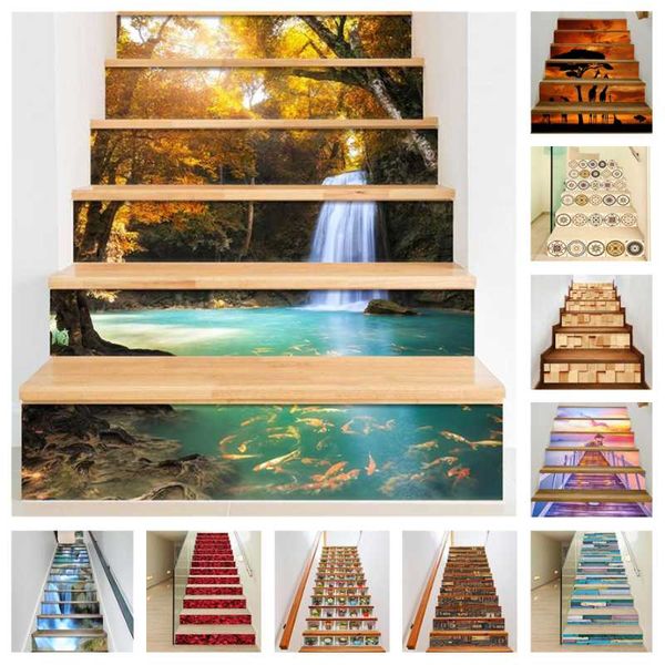 

wall stickers 18x100cm/custom size waterfall scenery staircase sticker self-adhesive removable wallpaper stairs decal mural home decor