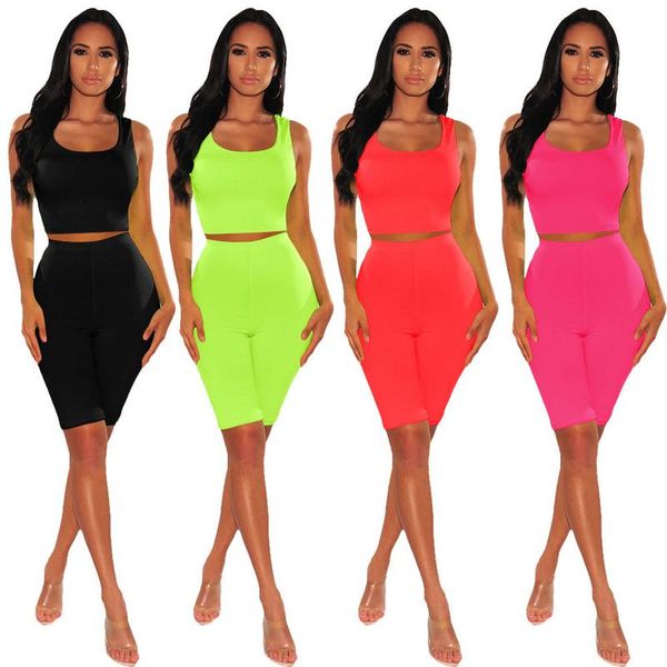 

summer sporting neon two piece green set outfit fitness clothes crop 2 pieces matching women tracksuit women's tracksuits, Gray