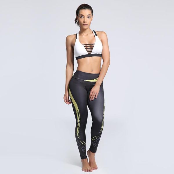 

women's leggings side yellow stripe legging slim high waist elastic quick dry sporting professional fitness pant aor women clothes, Black