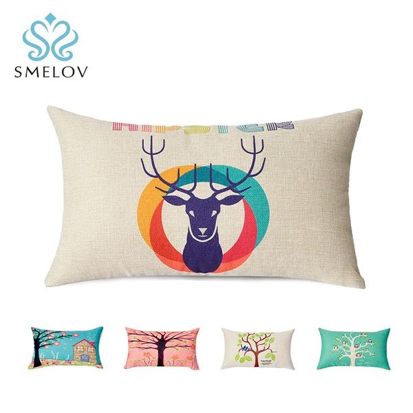 

pillow smelov vintga retro cotton linen chair home decor office car lower back lumbar support cushion rectangle throw