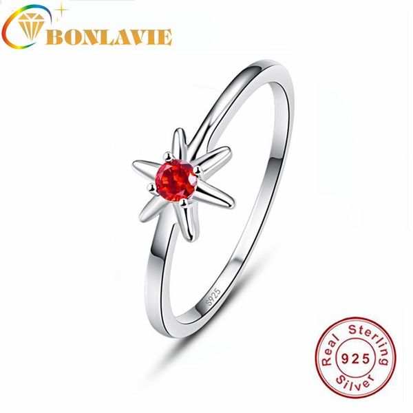 

cluster rings bonlavie vintage ruby hexagonal star 925 sterling silver finger fine rhinestone anillos gift comfort fit size 6-9, Golden;silver