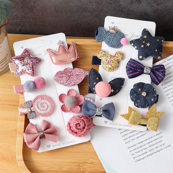 

hair accessories 8pcs clip set girl cute bands bow flower animal headwear hairpins cartoon band hairpin headdress, Slivery;white