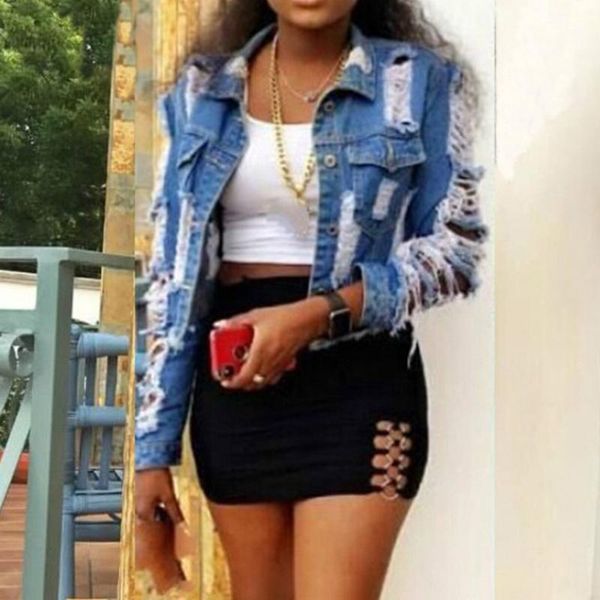 

women's jackets ripped denim jacket women 2021 vintage short jean coat europe and america winter casual outwear indie fashion streetwea, Black;brown