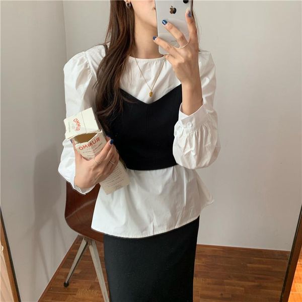 

women's blouses & shirts women spring femme casual shirt long sleeve cotton girls blouse plus size blusas autumn two-piece suit, White