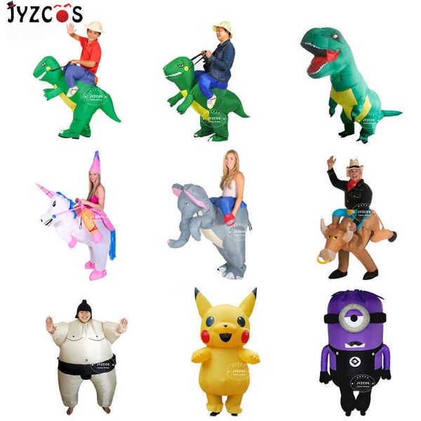 

jyzcos purim halloween christmas xmas inflatable dinosaur costume dragon blow up trex fancy dress for kids party ride on q0910, Blue