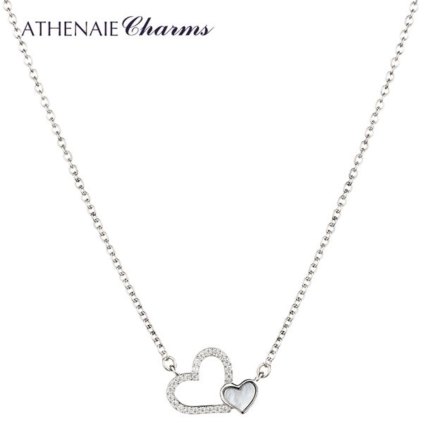 ATHENAIE 925 Sterling Silber Herz Halsketten Perlmutt CZ Ineinandergreifende Liebe Halskette Für Frauen S925 Schmuck