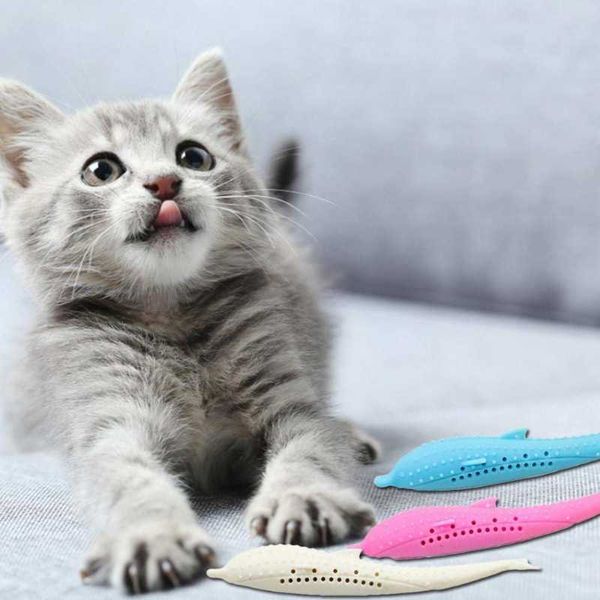 

cat toys soft silicone mint fish toy catnip pet clean teeth toothbrush chew cats