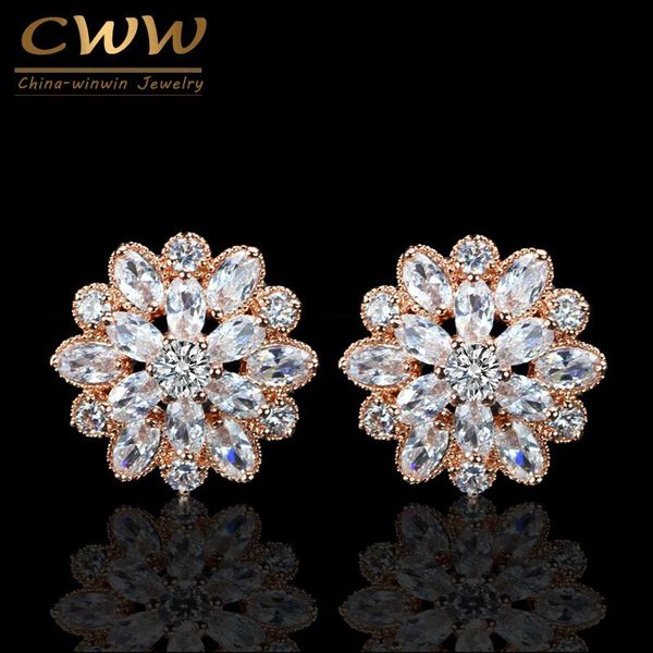 

cwwzircons trendy delicate cubic zirconia earing jewelry big rose gold color stud earring for women cz079, Golden;silver