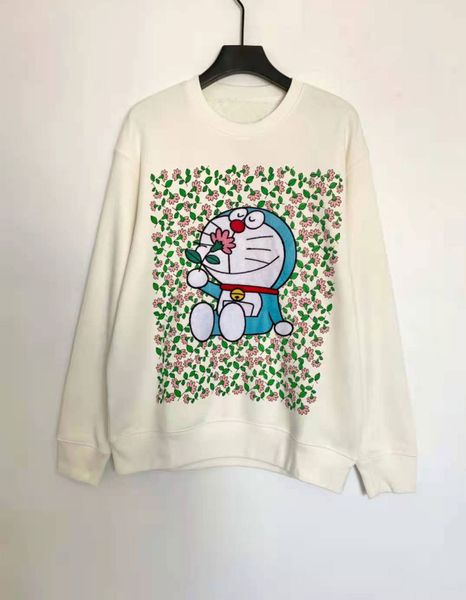 

doraemon embroidery co branded 2021 early spring new cartoon animation flower printing couple's clothes, Black