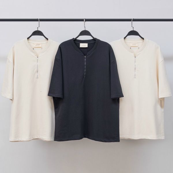 

sweatshirts version half-zip henley sweatshirt summer thin cotton terry rubberized patch at back, Black