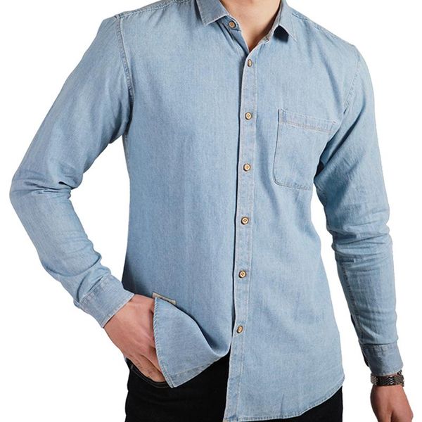 

men's casual shirts 2021 100% cotton denim men shirt spring long sleeve social fashion dress brand soft comfortable sh012, White;black