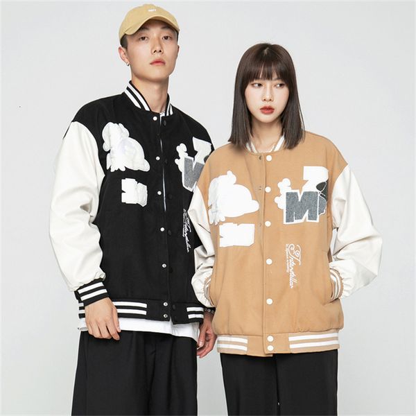 

men's jackets jaqueta de beisebol vintage retalhos gran carta jaquetas casuais harajuku estilo universitÃ¡rio casal casacos tamanho gran, Black;brown