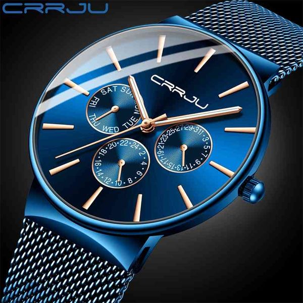 

crrju mens watches classic business waterproof multi-function full steel belt wristwatch with week and 24 hour display 210517, Slivery;brown