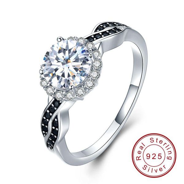 

cluster rings sodrov for women fine jewelry genuine 925 sterling silver row black stone engagement bague femme 036, Golden;silver