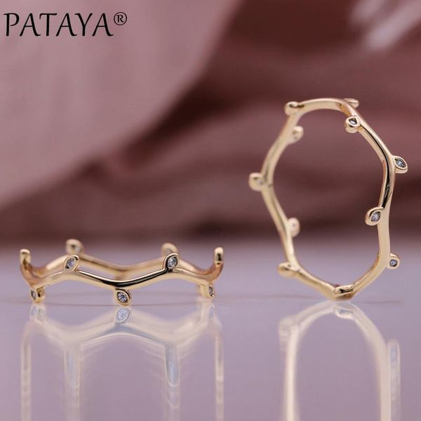 

cluster rings pataya unusual 585 rose gold wedding unique creative fashion jewelry natural zircon women gift irregular leaf ring, Golden;silver