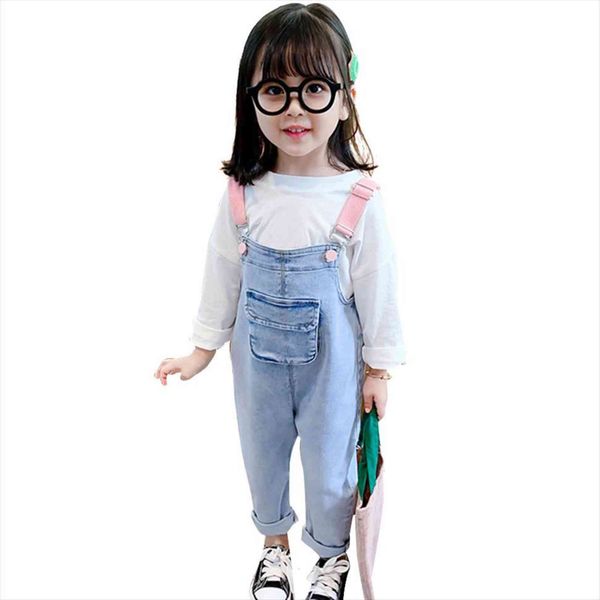 

girls denim overalls jumpsuit solid color boys and kids, Blue
