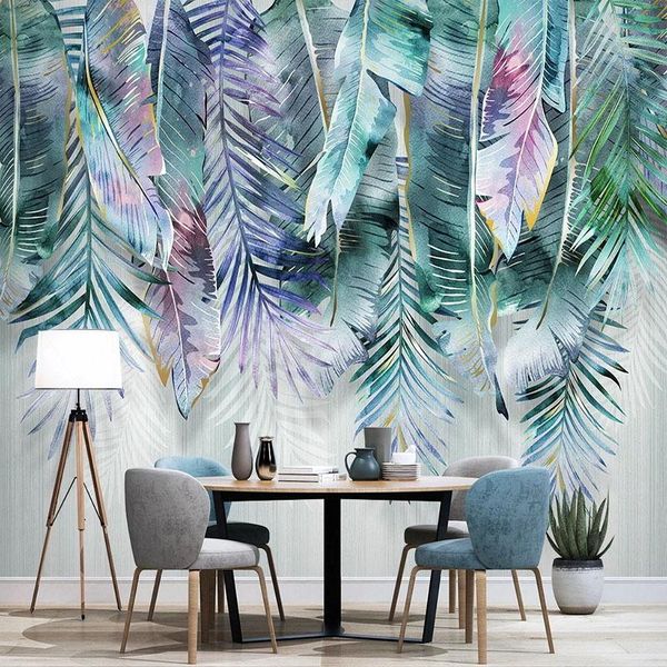 

wallpapers custom self-adhesive wallpaper 3d tropical plants leaf po wall murals living room tv bedroom frescoes waterproof sticker