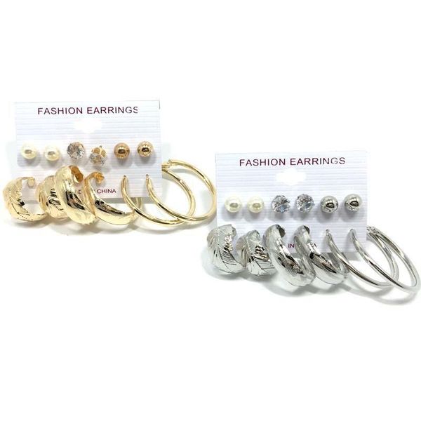 

hoop & huggie 1pcs pearl combination earrings alloy zircon, Golden;silver