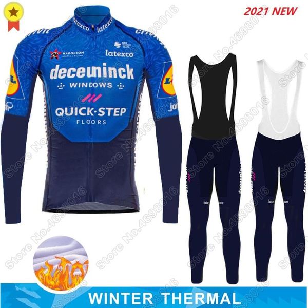 

racing sets 2021 blue quick step cycling jersey set winter thermal fleece clothing men road bike suit bicycle kit mtb maillot, Black;blue