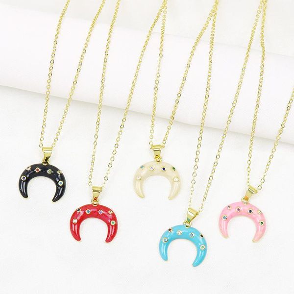 

pendant necklaces 10 pcs enamel horn shape style necklace mix color fashion jewelry chain 51981, Silver