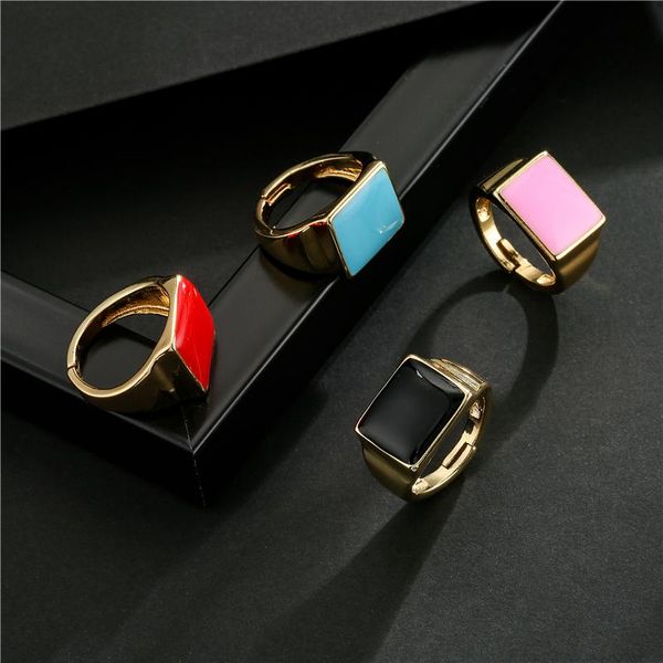 

wedding rings buy fashion gold color copper party jewelry for women unique design oil square charm finger ring female accessories gift, Slivery;golden