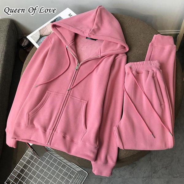 

women's tracksuits fall winter 2021 cotton zipper hooded jacket coat outfits high waist leggings tracksuit casual two piece set, Gray