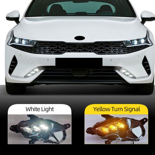

2pcs for kia k5 optima 2021 car daytime running light front bumper fog light lamp led drl with yellow turn signal