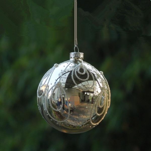 

party decoration 12pcs/pack diameter=8cm silver mirror glass ball christmas day tree hanging pendant festival wedding friend gift
