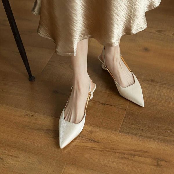

women pointed satin evening dress shoes sandals slingback thick block heels french elegant single fashion muller, Black